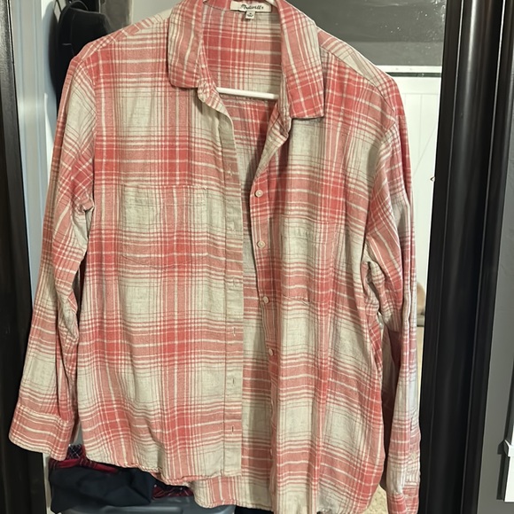 Madewell pink plaid blouse with Pockets - Picture 2 of 3